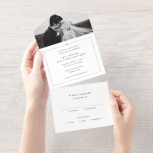 Timeless Black and White Monogram Modern Wedding All In One Invitation
