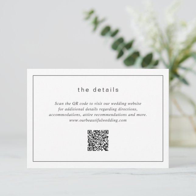 Timeless Black and White QR Code Modern Wedding Enclosure Card (Standing Front)