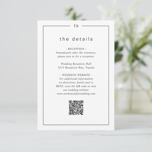 Timeless Black and White QR Code Modern Wedding Enclosure Card (Standing Front)
