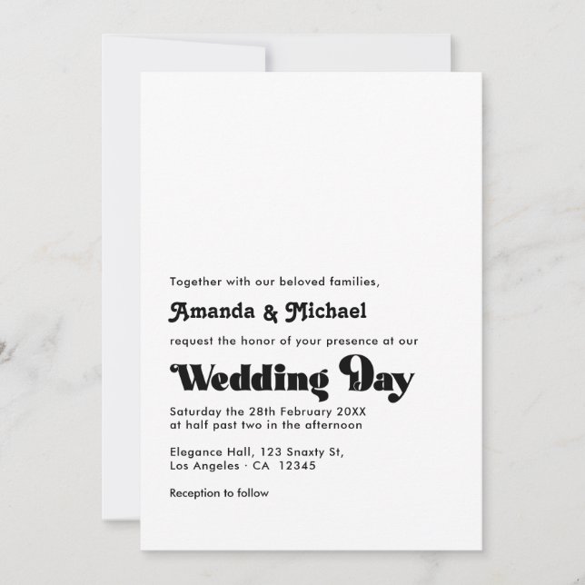 Timeless Black and White Retro Typography Wedding Invitation (Front)