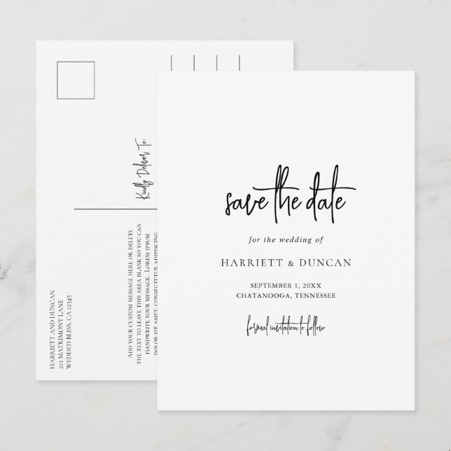Timeless Black and White Wedding Save the Date Announcement Postcard (Front/Back)