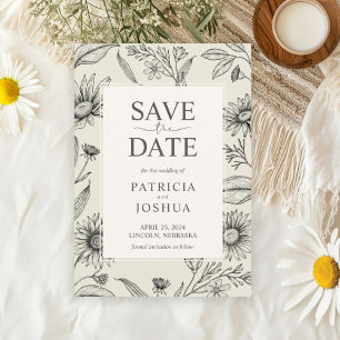 Timeless Black and White Wildflower Save the Date