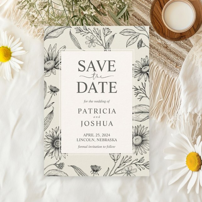 Timeless Black and White Wildflower Save the Date (Creator Uploaded)