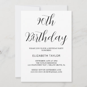 Timeless Black Calligraphy 90th Birthday Invitation