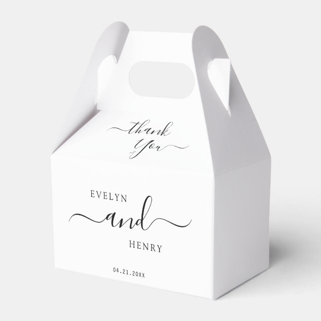 Timeless Black Script on White Monogram Wedding  Favor Box (Front Side)
