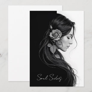 Timeless black white dramatic floral hair design invitation