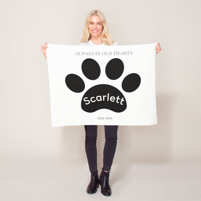Timeless Black & White Paw Print Tribute Fleece Blanket (In Situ)