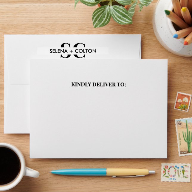 Timeless Black & White Wedding Envelope (Desk)