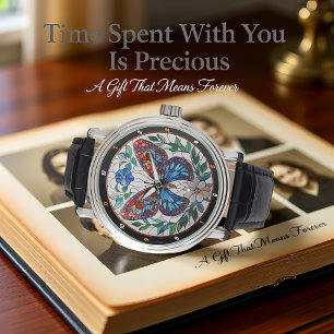 Timeless Bloom" - Stained Glass Butterfly  Watch