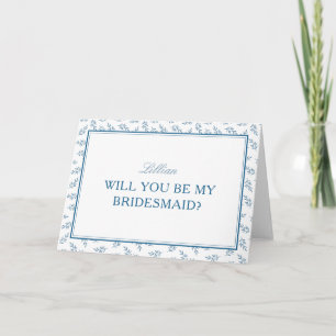 Timeless Blue Garden Elegant Bridesmaid Proposal Card