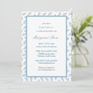 Timeless Blue Garden Elegant Classic Bridal Shower Invitation