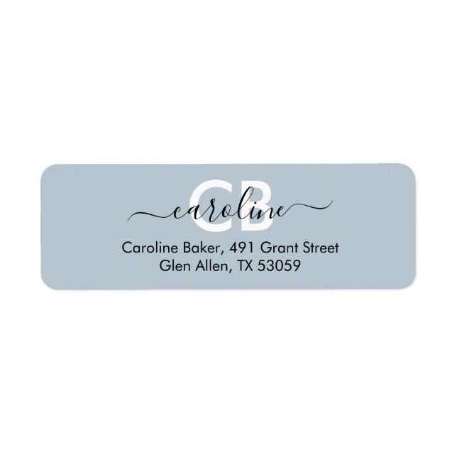 Timeless - Blue Mist Monogram Address Label (Front)