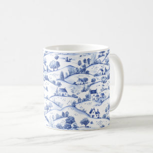 Timeless Blue Toile Pastoral French Landscape Coffee Mug