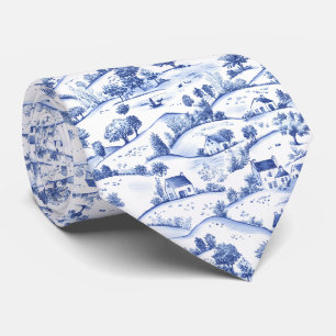 Timeless Blue Toile Pastoral French Landscape Tie