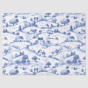 Timeless Blue Toile Pastoral French Landscape Tissue Paper