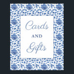 Timeless Blue White Cards And Gifts Bridal Shower Poster<br><div class="desc">Elegant and timeless blue and white chinoiserie pattern Bridal Shower or Baby Shower "Cards and Gifts" design. The background pattern was originally handpainted in watercolors (before being scanned into digital form) and is based on a pattern seen on antique ginger jars.</div>