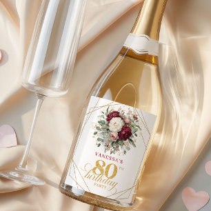 Timeless Blush Burgundy 80th Birthday Champagne  Sparkling Wine Label