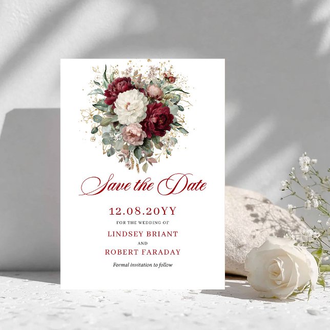 Timeless Blush Burgundy Floral Save The Date (Timeless Blush Burgundy Floral Save The Date)
