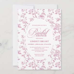 Timeless Blush Pink Toile Roses Pattern Bridal Sho Invitation