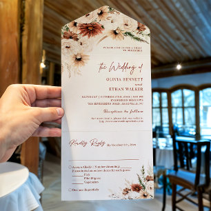 Timeless Boho Earthy Toned Floral Wedding All In One Invitation