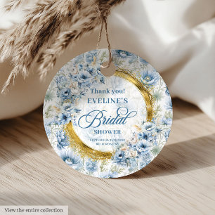 Timeless Boho Pale Blue Gold Floral Bridal Shower Favour Tags