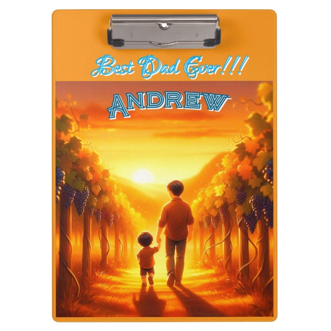 Timeless Bond – Father & Child Vineyard Sunset Clipboard (Front)
