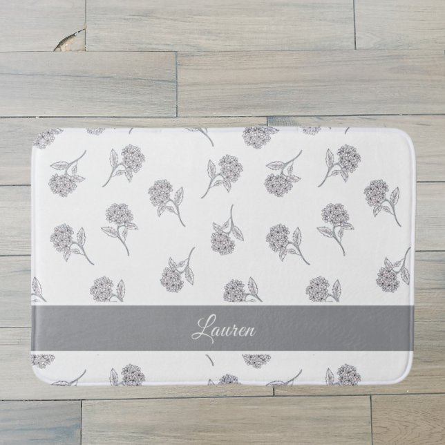 Timeless Botanical Bloom Soft Grey Monogram  Bath Mat (Creator Uploaded)