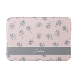 Timeless Botanical Bloom Soft Pink Monogram Bath Mat