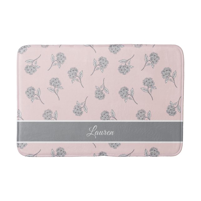 Timeless Botanical Bloom Soft Pink Monogram Bath Mat (Front)