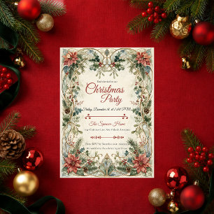 Timeless Botanical Christmas Party Invitation