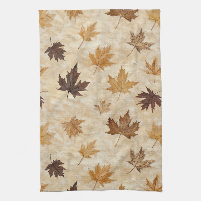 Timeless Botanical Harmony – Leaf in Warm Neutrals Kitchen Towel (Vertical)
