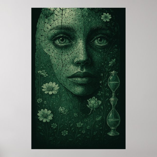 Timeless Botanical Hourglass on Dark Green Canvas Poster (Front)