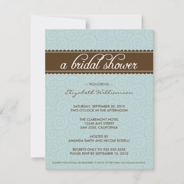 Timeless Bridal Shower Invite (aqua/chocolate) (Front)