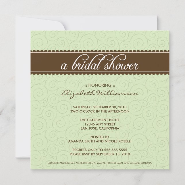 Timeless Bridal Shower Invite (sage/chocolate) (Front)
