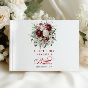 Timeless Burgundy Floral Bridal Shower Sign In Guest Book