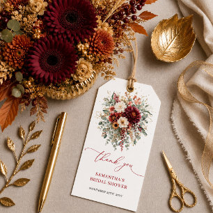Timeless burgundy floral fall bridal shower gift t tags