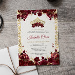 Timeless Burgundy Floral Gold Quinceanera Invitation<br><div class="desc">Celebrate a Quinceañera in style with this Invitation,  featuring rich burgundy roses,  sparkling gold accents,  delicate butterflies,  and a regal crown at the center. Fully customizable with event details,  this elegant design sets the perfect tone for an unforgettable celebration.</div>