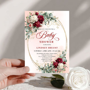 Timeless Burgundy Gold Floral Baby Shower Invite