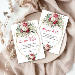 Timeless Burgundy Gold Floral Diaper Raffle Enclosure Card