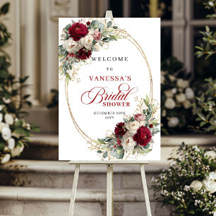 Timeless Burgundy White Floral Boho Bridal Showr  Poster