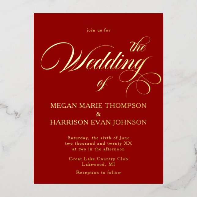 Timeless Calligraphy Classic Wedding Invitation (Front)