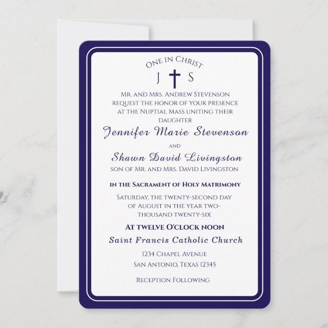 Timeless Catholic Monogrammed Wedding Invitation (Devant)