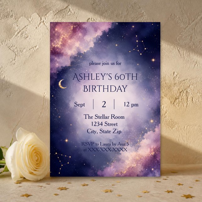 Timeless Celestial 60th Birthday Invitation (Timeless galaxy invitation personalized for elegant 60th birthday celebrations and milestone parties)