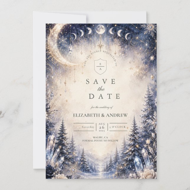 Timeless Celestial Winter Wedding Save The Date (Front)