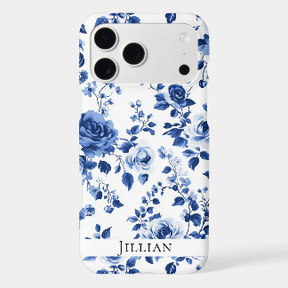 Timeless Charm: Blue Toile Rose iPhone Case