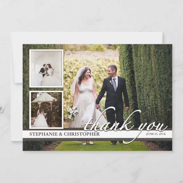 Timeless Chic Three Photo Wedding Thank You (Front)