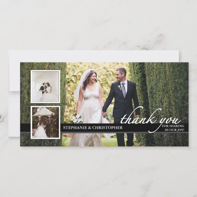 Timeless Chic Wedding Thank You Three Photo Card (Front)
