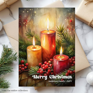 Timeless Christmas candles classic rustic greeting Holiday Card