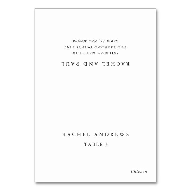 Timeless Classic Formal Wedding Place Card (Front)