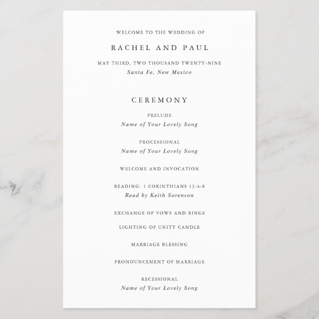 Timeless Classic Formal Wedding Program (Front)